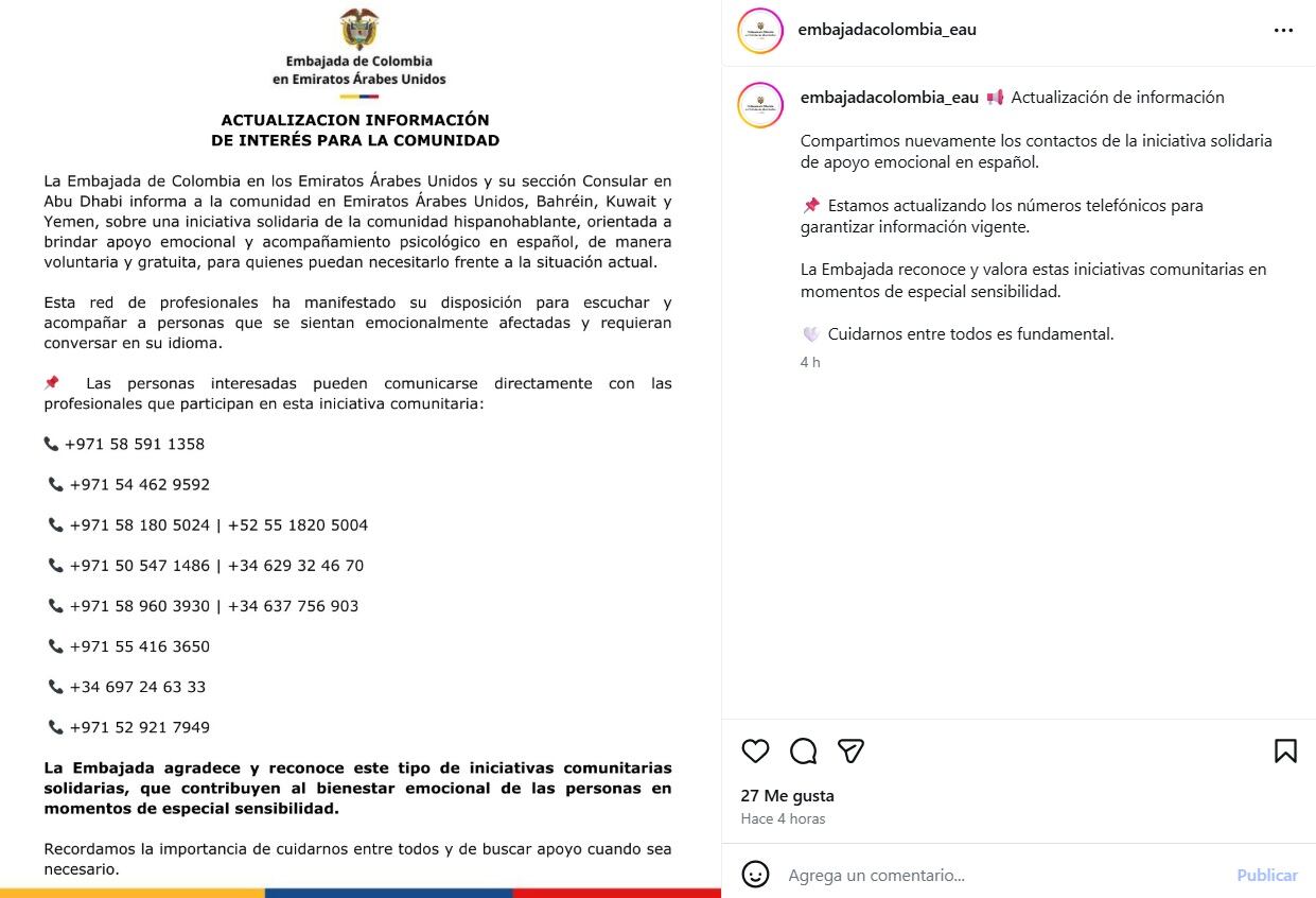 crédito @embajadacolombia_eau/IG