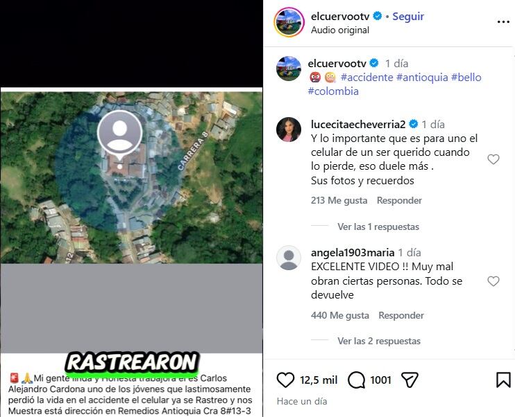 La dirección en la que aparecía el móvil daba con la ubicación del hospital del municipio de Remedios, a donde fueron trasladados algunos de los heridos - crédito @elcuervootv/IG