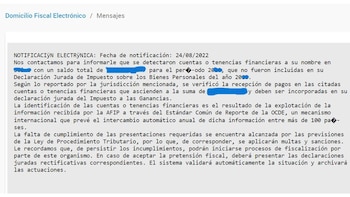 La notificación de AFIP a