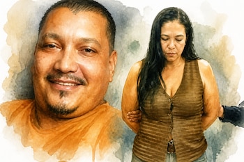 Ilustración de Chirley Hernández Rojas aparece representada tras su detención por el homicidio de su esposo, Aldemar Alfredo Avendaño Carrillo - crédito