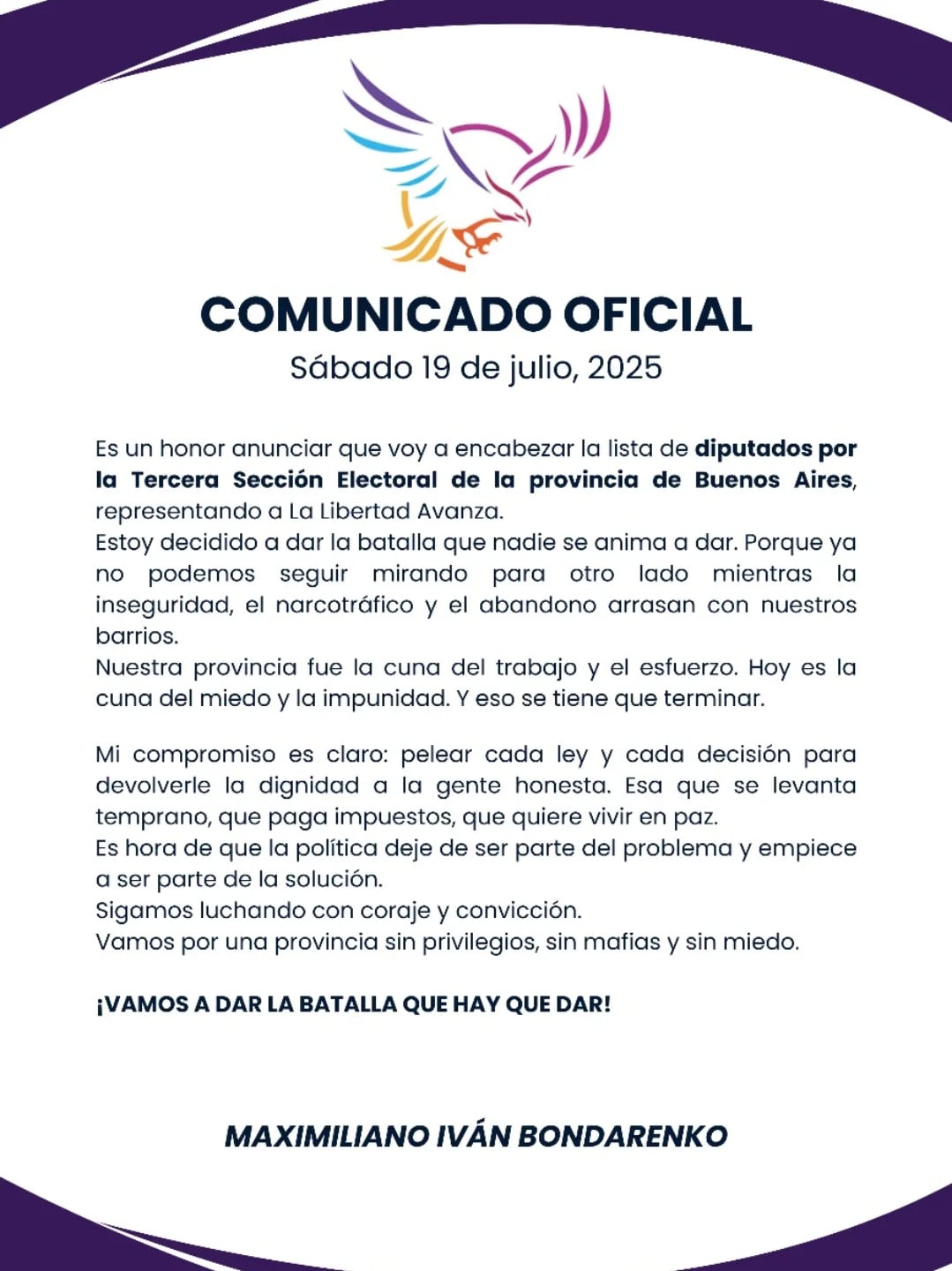 El comunicado emitido por el coordinador de la filial de Florencio Varela