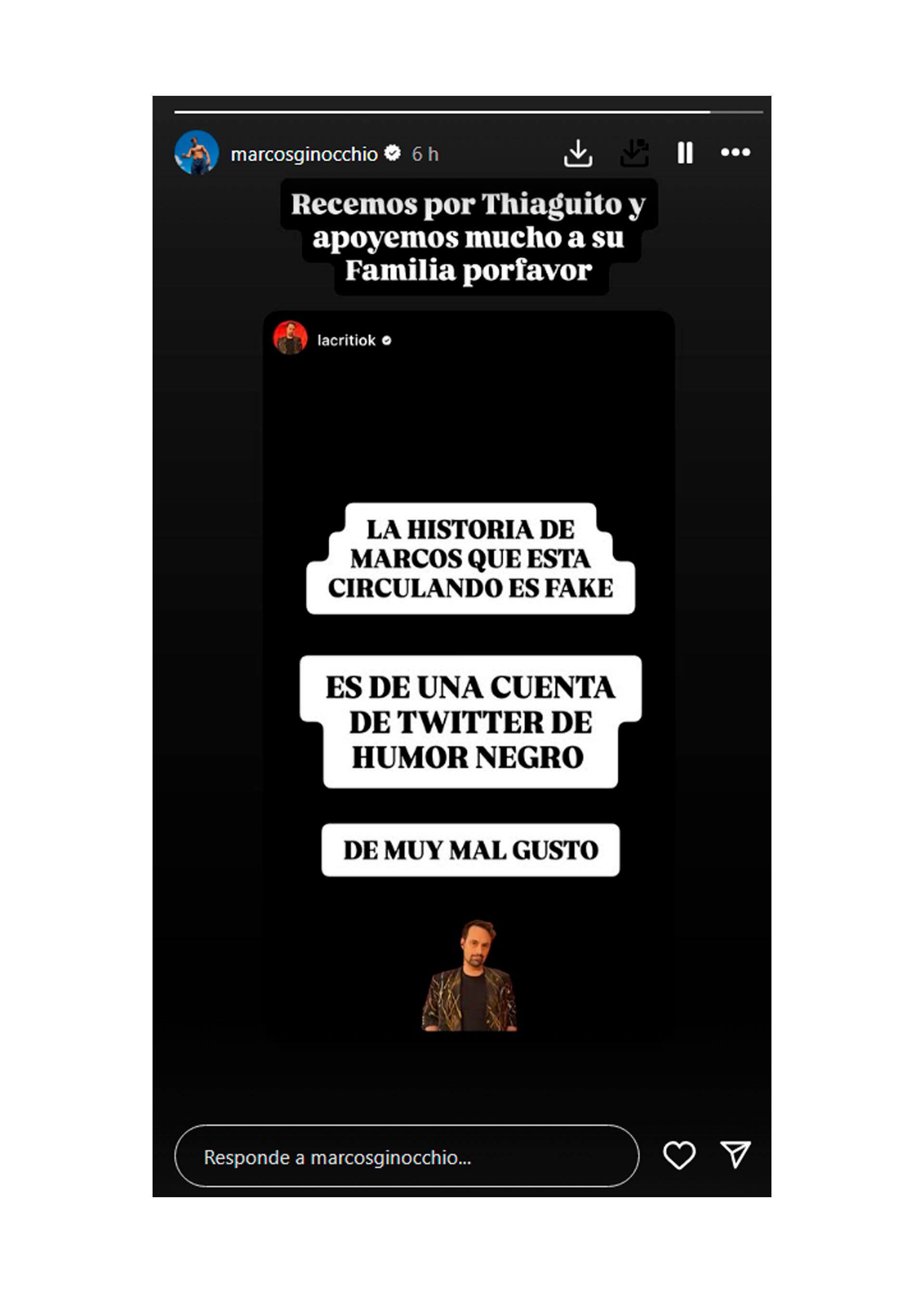 El posteo y la aclaración de Marcos Ginocchio