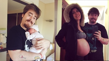 Migue Granados con la pequeña Bernarda y su mujer Fernanda, cuando apenas nació