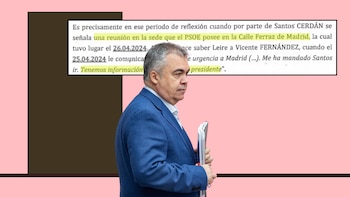 La reunión de Santos Cerdán con Leire Díez en Ferraz que fue “un punto de inflexión” en la trama para frenar las causas judiciales contra el PSOE: “Mira el jefe como cita lo de los audios”