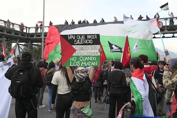 Así fueron las movilizaciones en la calle 26 en favor de Palestina - crédito Carlos Ortega/EFE