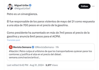 El congresista Miguel Uribe tildó