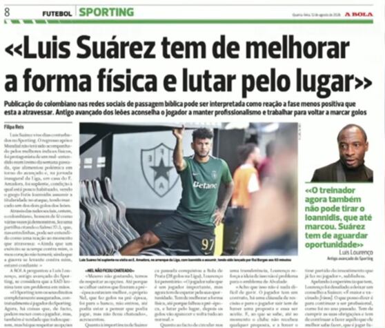 Esta es la página que le dedica A Bola a Luis Javier Suárez - crédito A Bola