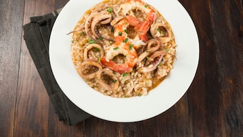 Arroz caldoso de langostinos y