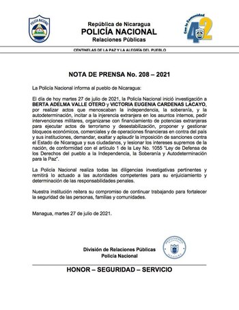 detenciones esposas nicaragua oposición