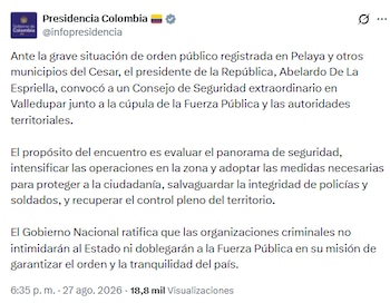 Reportes preliminares del Ejército revelaron que los guerrilleros iniciaron la ofensiva con ráfagas de fusil y luego usaron explosivos lanzados desde drones - crédito @infopresidencia/X