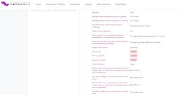 Sueldo de la Consejería Jurídica de presidencia. (Captura de pantalla)