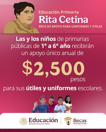 Los alumnos de primaria que estén inscritos en la Beca Rita Cetina recibirán un apoyo económico de 2 mil 500 pesos (X@Julio_LeonT)