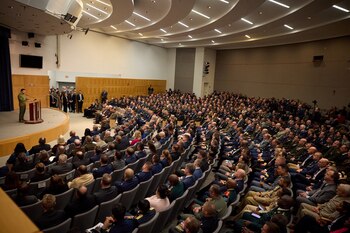 Zelensky en la Universidad de Defensa Nacional en Washington, Estados Unidos, el 11 de diciembre de 2023. Ukrainian Presidential Press Service/Handout via REUTERS