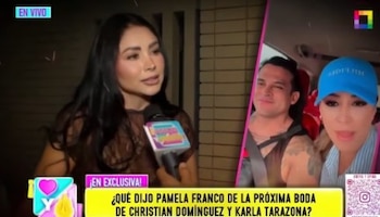 ¿Sin bendición? Pamela Franco reacciona a la boda de Christian Domínguez y Karla Tarazona y cuestiona ritual ancestral. Captura: Amor y Fuego.