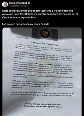 Paloma Valencia sobre amenazas a