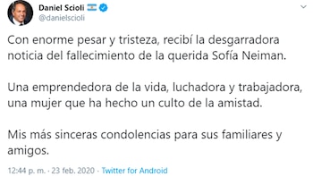 Las condolencias de Daniel Scioli