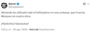 Un usuario en X compara los traslados aéreos del presidente Abelardo de la Espriella con los de Francia Márquez y desata una polémica - crédito @Intidelaho2/X