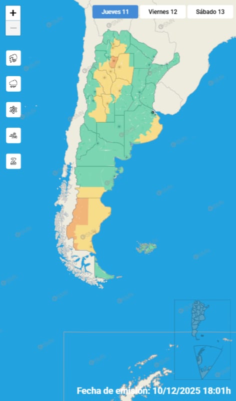 El mapa de alertas vigentes para este jueves