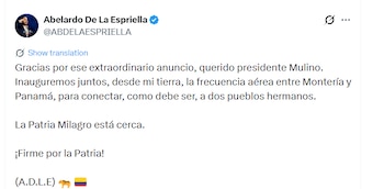Abelardo de la Espriella celebró la decisión del mandatario panameño y propuso avanzar en una agenda conjunta - crédito @ABDELAESPRIELLA/X