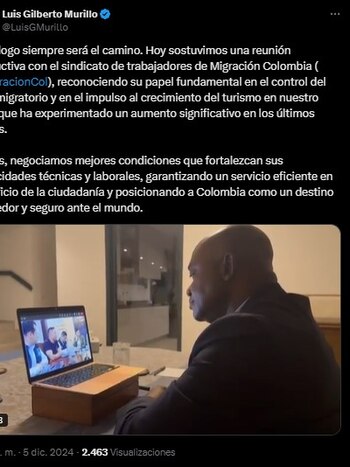 El canciller Luis Gilberto Murillo confirmó que los trabajadores de Migración Colombia alcanzaron una serie de acuerdos con el Gobierno que permitieron el final del "plan tortuga" - crédito @LuisGMurillo/Instagram