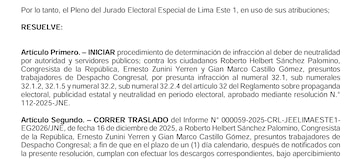 JEE abre proceso sancionador a