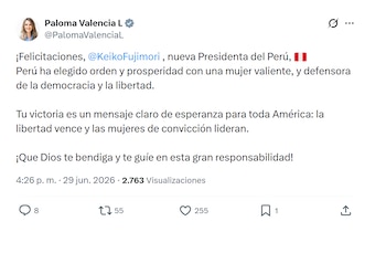 Paloma Valencia celebró el triunfo de Keiko Fujimori