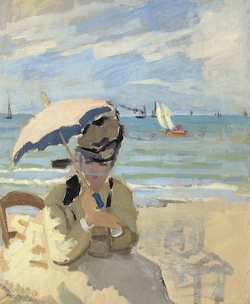 Claude Monet, Camille assise sur la plage à Trouville (1870–71) - (Sotheby’s.)