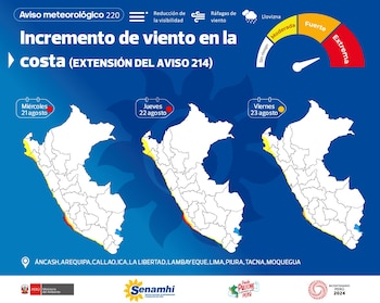 Aviso metereológico 220 del Senamhi.