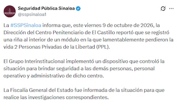 Un nuevo episodio violento dejó dos muertos más el viernes 9 de octubre en El Castillo. (Crédito: X | @sspsinaloa1)