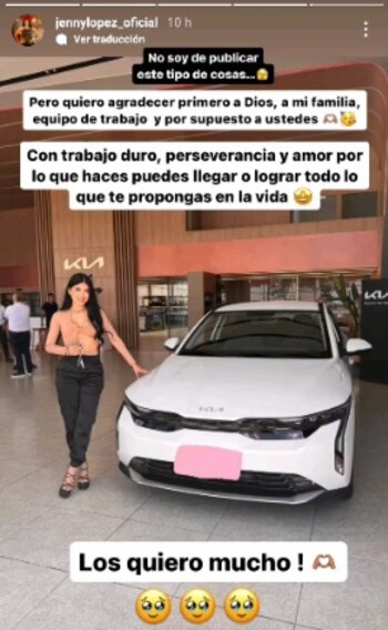 La joven reiteró que esta compra es fruto de su esfuerzo - crédito @jennylopez_oficial / Instagram