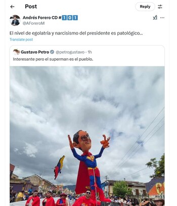 Andrés Forero llama "ególatra" al