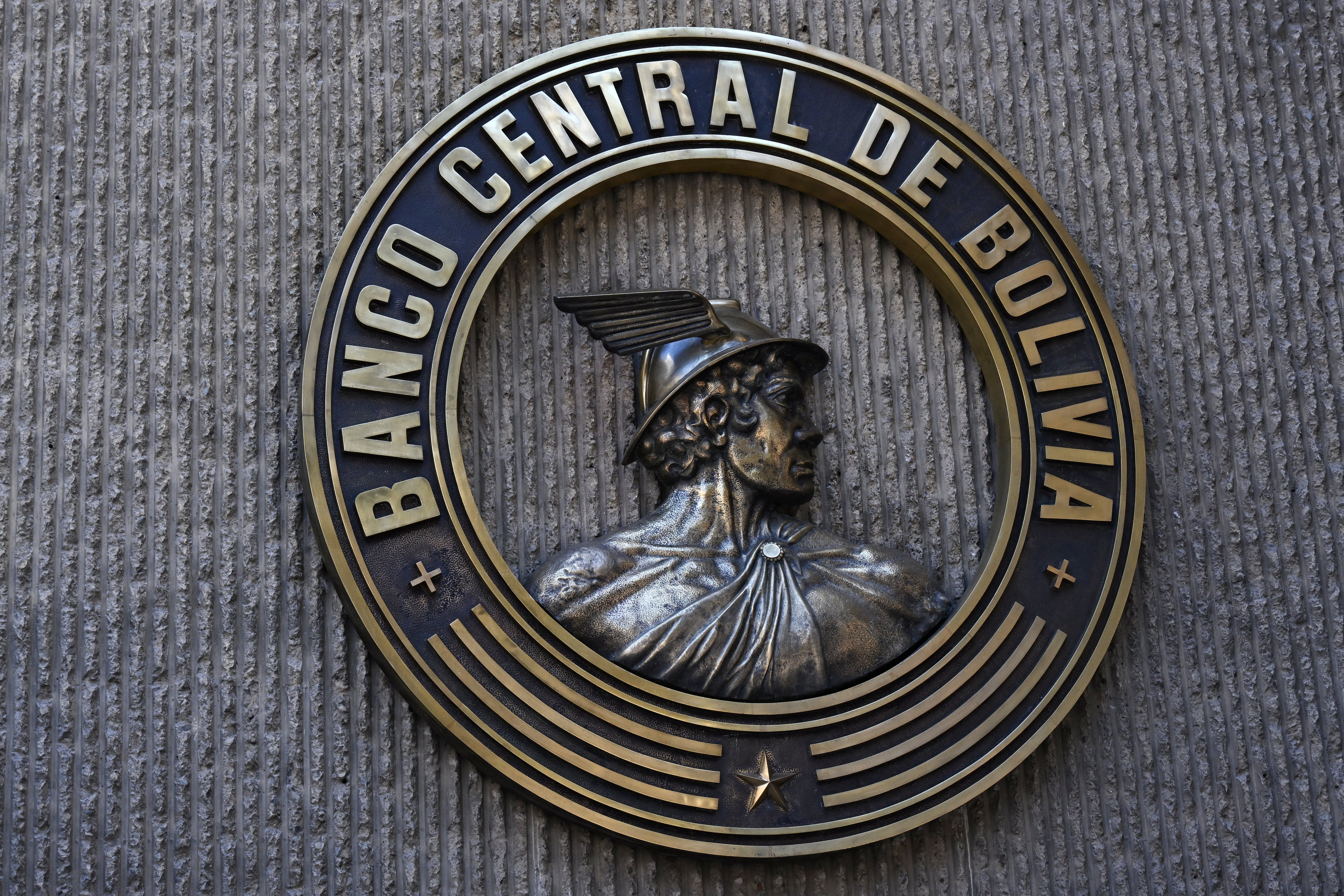 Logo del Banco Central de Bolivia (BCB) (Photo by Aizar RALDES / AFP)
