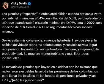 Vicky Dávila pidió "coherencia" a
