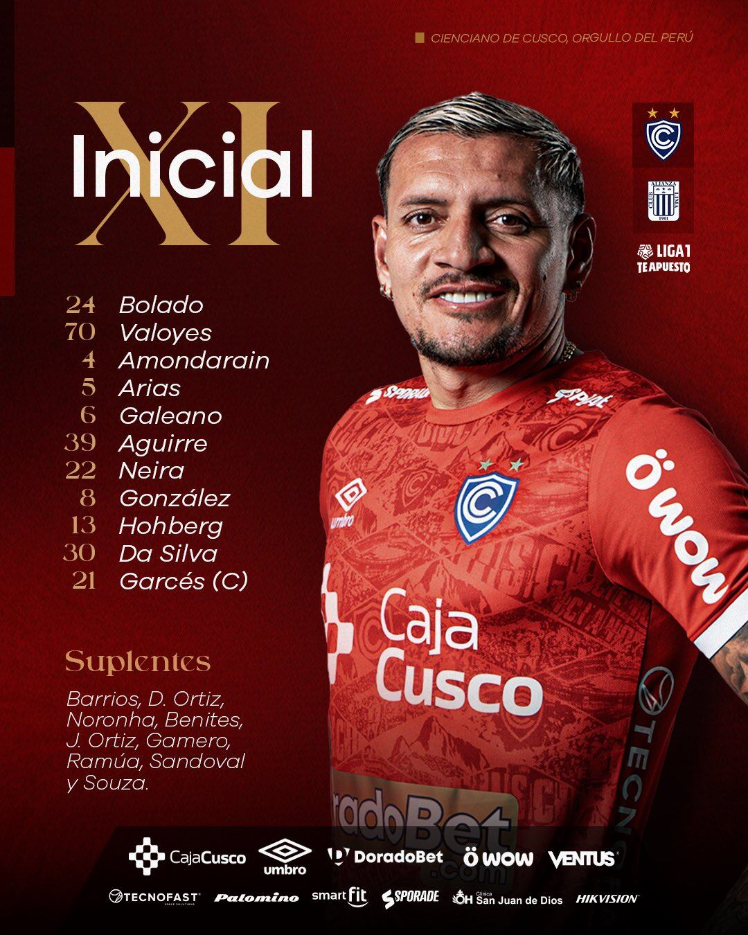 O onze de Sanziano 1 2025 contra a Liga Lima para o torneio.