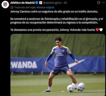 Comunicado del Atlético de Madrid sobre Johnny Cardoso.