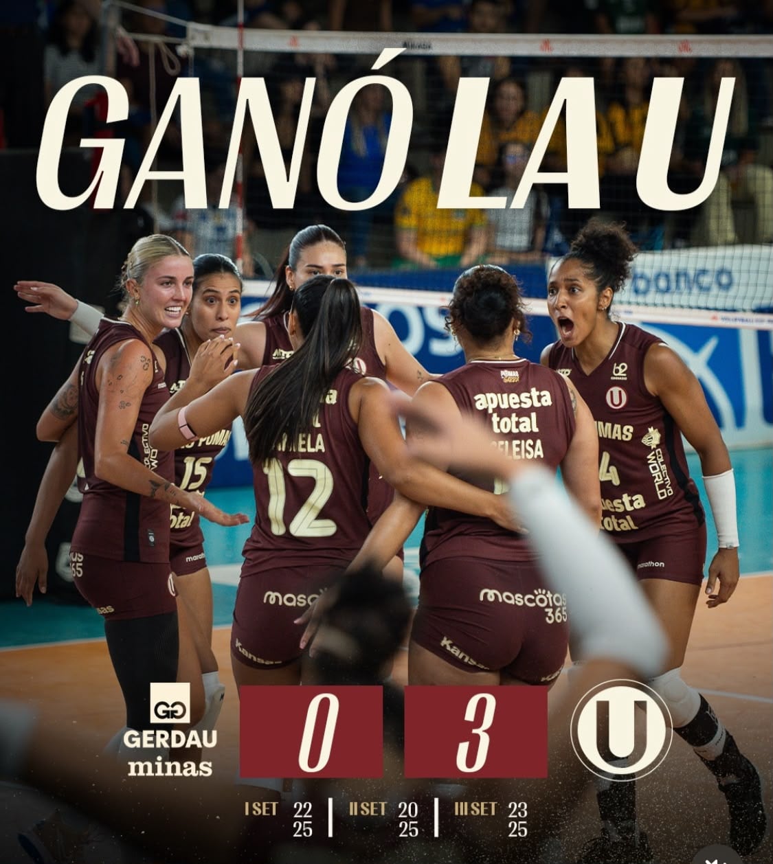 Universitario venció 3-0 a Gerdau Minas en su debut en la Copa Brasilia de vóley 2026.