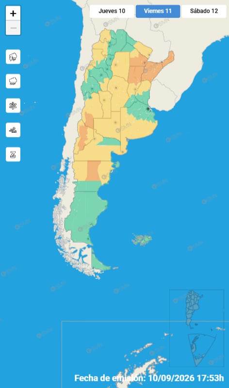 El Servicio Meteorológico Nacional emitió alerta amarilla para el centro y sur de la provincia de Buenos Aires el viernes y para la Costa Atlántica el sábado