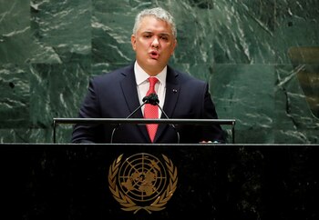 Colombia's President Ivan Duque addresses