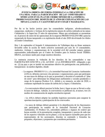 Comunicado Tierra Digna 1/2