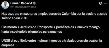 Cadavid alertó sobre las consecuencias