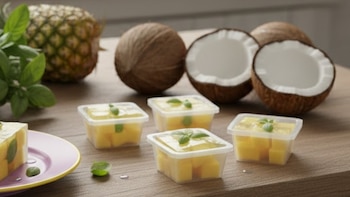 Gelatina de piña, albahaca y