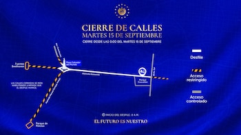 San Salvador tendrá cierres viales desde la madrugada por el desfile del 15 de septiembre entre la plaza Salvador del Mundo y el parque Cuscatlán. (Foto cortesía VMT)
