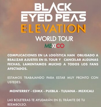 Parte del comunicado sobre la cancelación de conciertos de Black Eyed Peas en México. (Ig: @showcasemex)