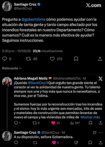 Santiago Cruz confirmó su participación con un mensaje contundente, comprometiéndose con la causa liderada por la gobernadora - crédito X