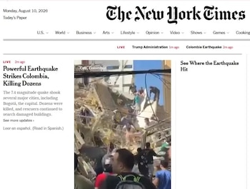 Así reportó The New York Times la tragedia del terremoto en Colombia - crédito The New York Times