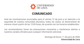 Comunicado de la U. de Lima.