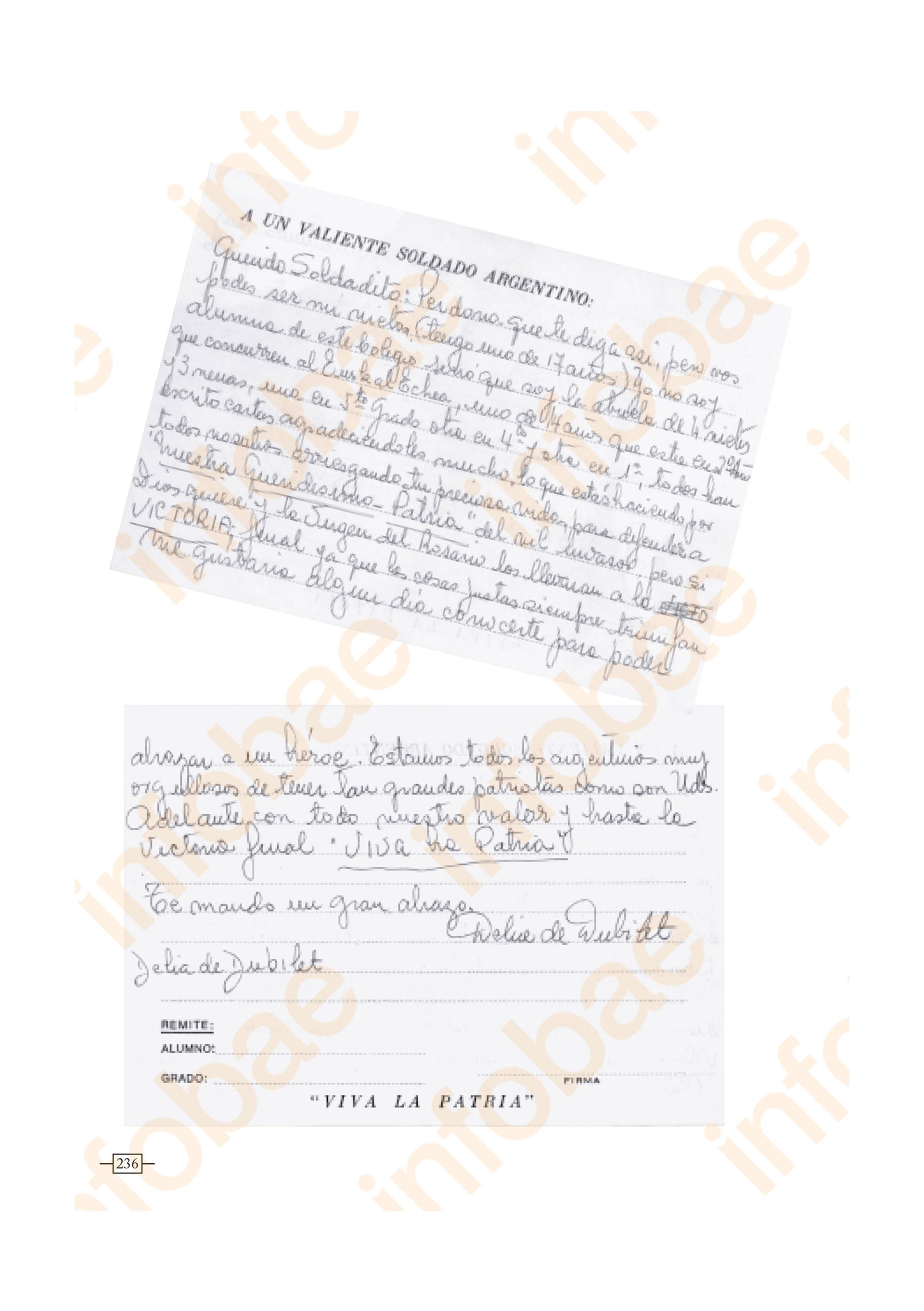 La carta que envió durante la Guerra de Malvinas la señora Delia de Dubilet . Fechada el 7 de junio de 1982