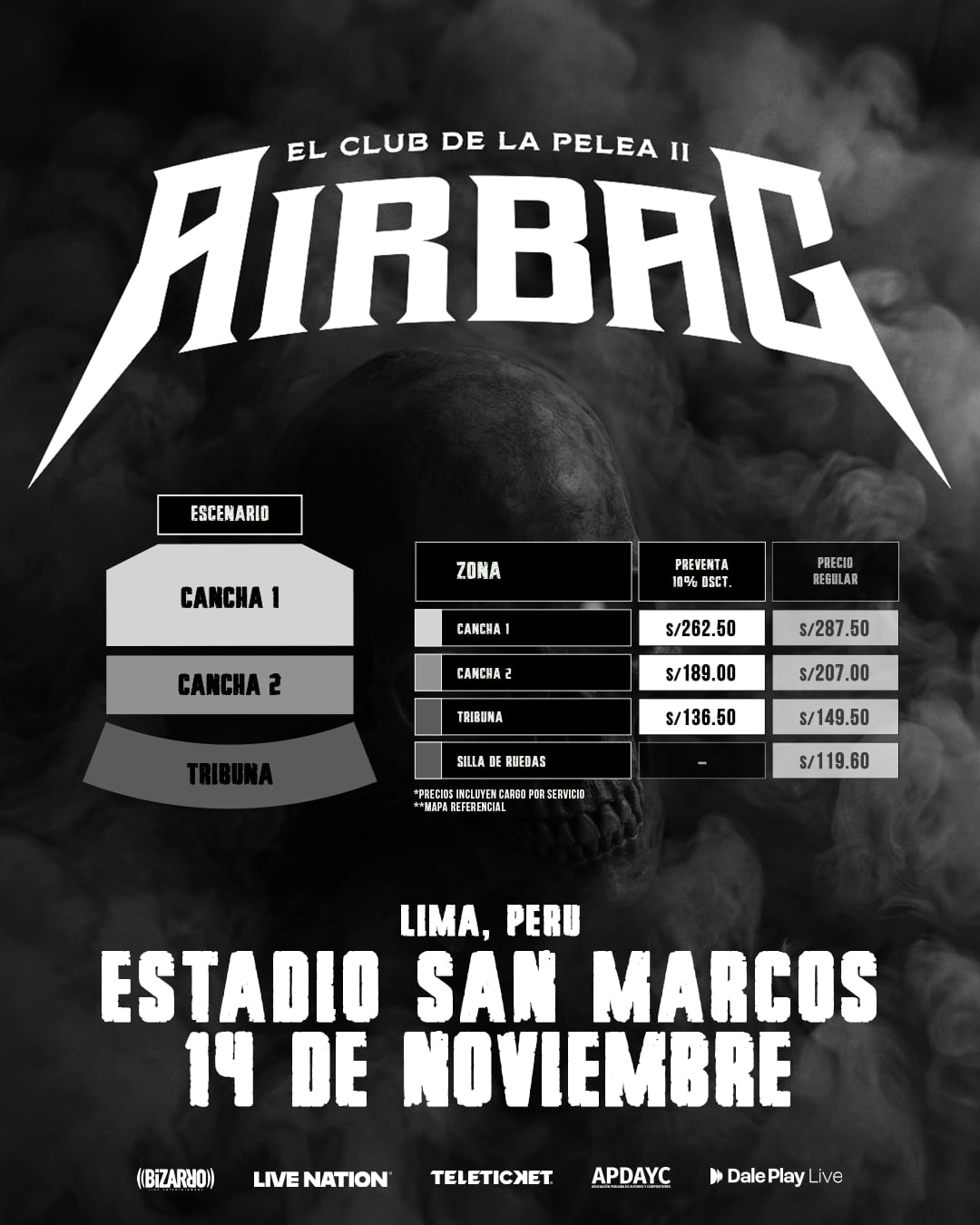 Una infografía detalla los precios y zonas de las entradas para el concierto de Airbag