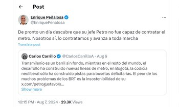 Enrique Peñalosa arremete contra Carlos Carrillo y Gustavo Petro - crédito @EnriquePenalosa