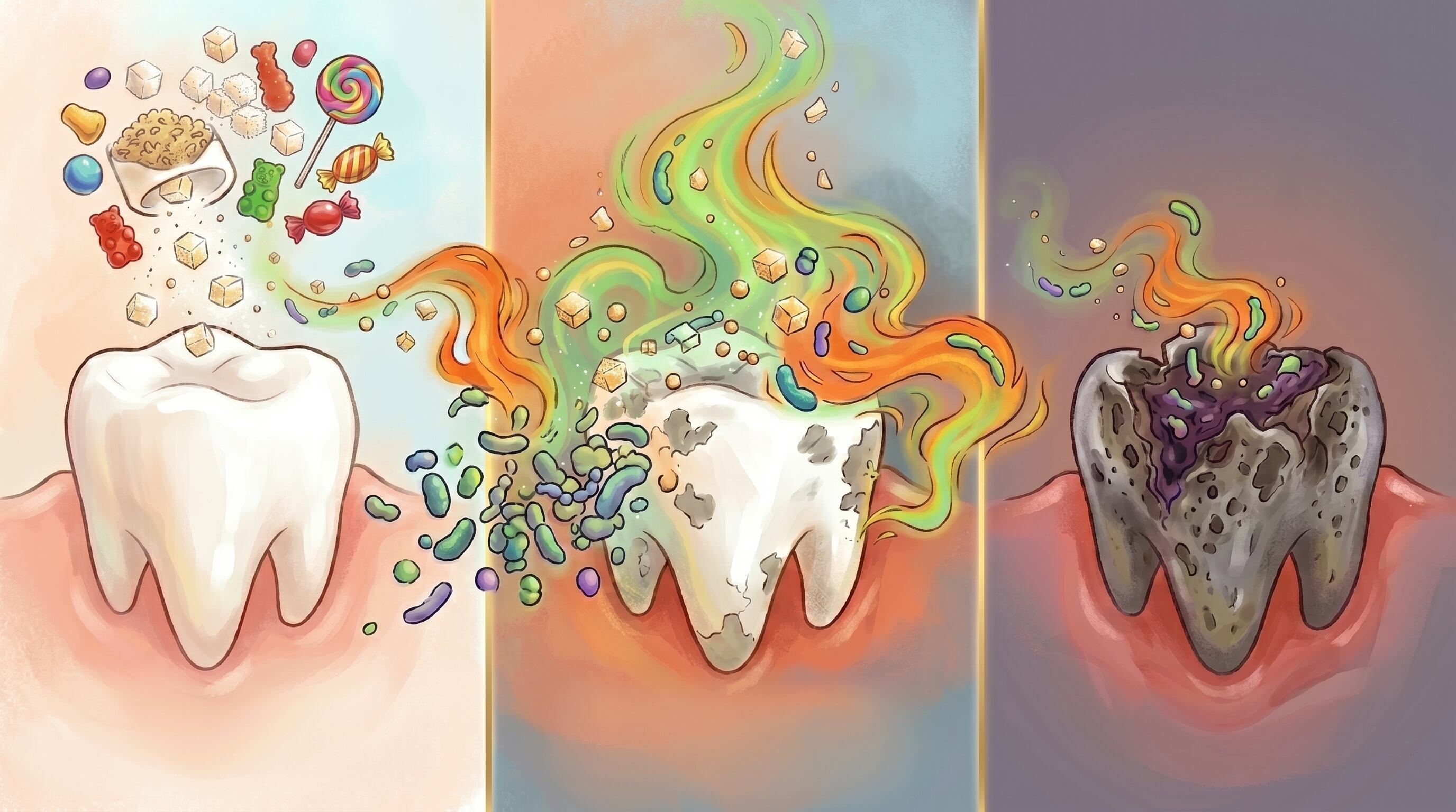 Las caries dentales se producen cuando bacterias orales metabolizan azúcar y generan ácidos que erosionan el esmalte (Imagen Ilustrativa Infobae)